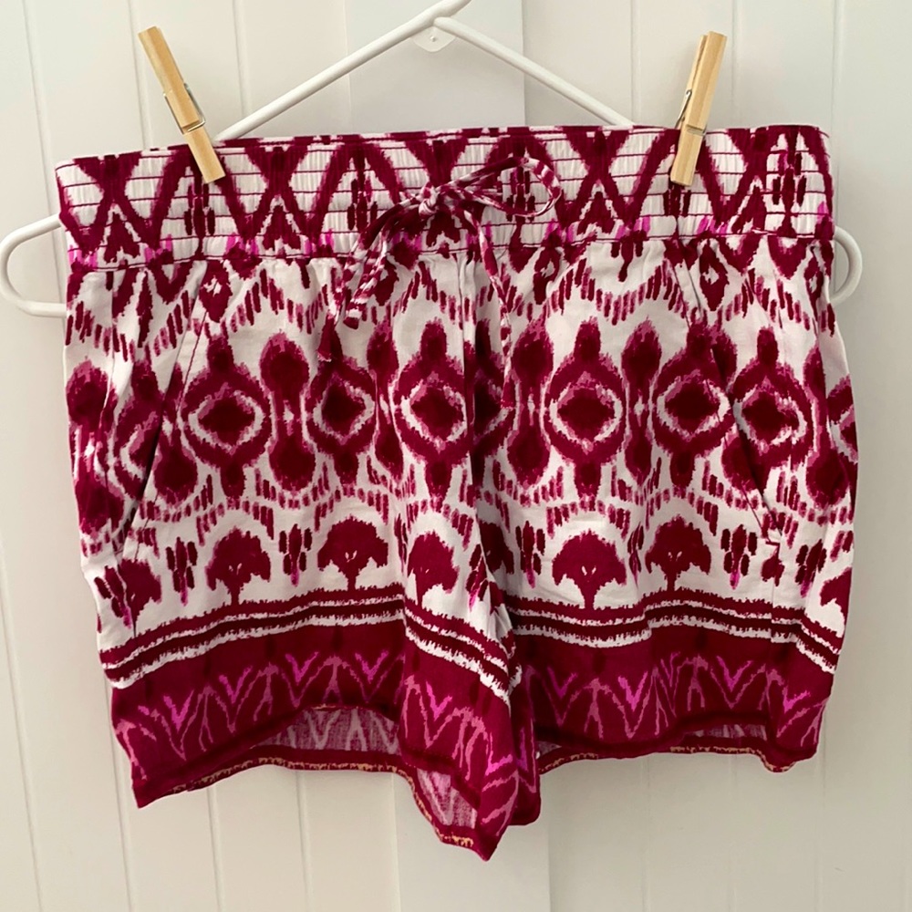 Ann Taylor Loft XXS Linen Shorts Cool Flowy Tie Waist Pink Red New!